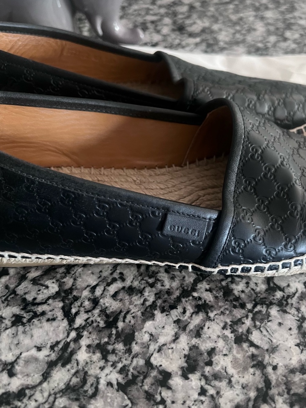 Gucci Black Leather Espadrille Slip-Ons with Braided Trim - Picture 7 of 9
